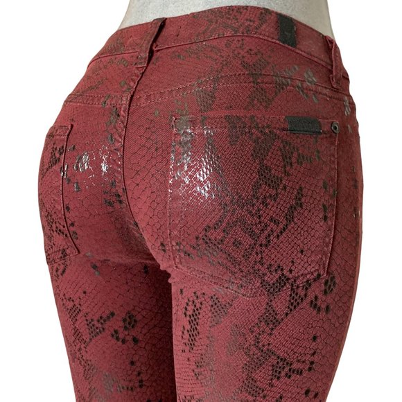 7 For All Mankind Womens Teens Jeans Tag 23 Red Snake Print Super Skinny W25xL28 - Picture 1 of 12